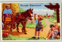 Kinder Wandern , per Anhalter Geburtstag Hartelijk Gegeliciteerd Tiergespann 1956 Künstlerkarte