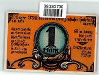 23774 W2447 Heiligenhafen , Holst Notgeldschein Notgeld 1 Mark 50 Jahre Militärverein Wappen Soldat Kreuz Grab Pickelhaube