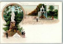 10115 W1000 Tiergarten Lithographie Lessing-Denkmal Siegessäule Wrangelbrunnen