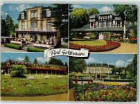 63667 W6478 Bad Salzhausen Gebrauchsspuren Park-Cafe Badehaus Saline Kurhaus Blumenwiese