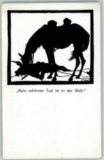 Pferd gefallener Soldat Kein schöner Tod ist in der Welt sign.Striegler Scherenschnitt Künstlerkarte
