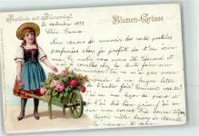Karte mit Blumenduft Mädchen Rosen Duftkarte 1899 Lithographie