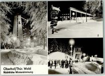 98559 O6055 Oberhof , Thüringen - Erholungsheim Rennsteig Gasthaus Oberer Hof Rennschlittenbahn Winter Nachtaufnahme