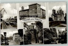 41460 W4040 Neuss Foto AK Bahnhof Hafen Marktpatz Kirche St. Quirinus