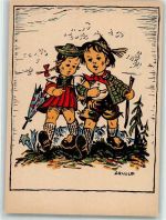 Kinder Tracht sign.Arnulf Wandern Künstlerkarte