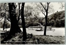 53604 W5340 Bad Honnef - Blick von der Insel Grafenwerth auf den Rolandsbogen Raddampfer
