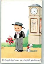 Uhr auf AK Kind Hund Spruch WB SS Nr.8849-2 Wills, J. Künstlerkarte