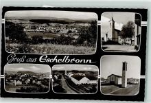 74927 W6925 Eschelbronn Foto AK mit Kirche St. Josef und Ev. Kirche