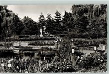 66482 W6660 Zweibrücken , Pfalz Foto AK Rosengarten mit Teich und Flora-Skulptur