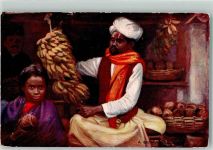sign. Oilette India Tracht Marktszene Motiv Indien