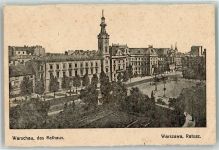 Warschau Warszawa 1916 Gebrauchsspuren Rathaus Straßenbahn