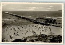 18609 O2337 Binz Foto AK Schwimmbad Strand Seebrücke