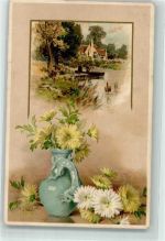 Chrysanthemen Blumenvase 1909 Prägedruck