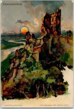 53639 W5330 Königswinter Lithographie Burg Drachenfels Mondschein