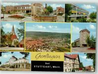 70839 W7016 Gerlingen , Württ - Rathaus Brunnen Schule Ev. Kirche Kath. Kirche Schloß Solitude