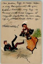 Jugendstil Mode Soldat Verlag Edgar Schmidt Budapest Schlittschuh 1900 Lithographie / Künstlerkarte