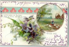 Gänse Kind Spruch Maiglöckchen 1902 Lithographie
