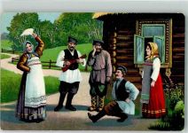 Tracht Tanz Balaleika Trachten Russland Lithographie / Künstlerkarte