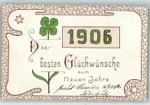 Jugenstil Neujahr Kleeblatt Jahreszahl 1906