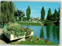 71063 W7032 Sindelfingen Foto AK Klostersee Enten Blumen Auto Hochhäuser