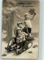 Mutter und Kind Neujahr Studiokulisse Schlitten 1918 Foto AK