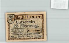 25813 W2250 Husum , Nordsee Gebrauchsspuren Notgeldschein Gutschein über 25 Pfennig