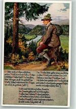 sign. Durst Nachdenklicher Mann auf Wanderschaft sinniert über das Leben Wandern Künstlerkarte