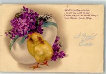 Großes Osterei mit Schleife und Blüten Happy Easter Ostern Huhn 1932 Künstlerkarte