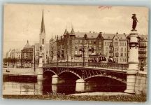 Stockholm 1908 Foto AK Straßenbahn Kirche Denkmal