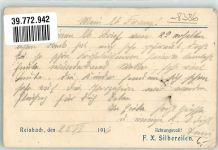 94419 W8386 Reisbach , Niederbay 1916 KEINE AK F.X.Silbereisen Geschäftskorrespondenz