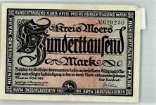 47441 W4130 Moers 1923 Notgeldschein 100000 Mark
