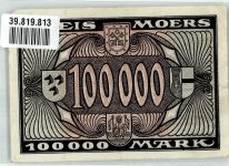 47441 W4130 Moers 1923 Notgeldschein 100000 Mark