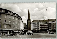 45468 W4330 Mülheim an der Ruhr Foto AK Petri- Kirche Auto LKW Geschäft Werbung Stauder-Pils