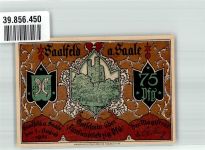 07318 O6800 Saalfeld , Saale 1921 Notgeldschein 75 Pfennig Die Stadt um 1650