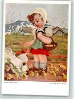 sign. Arnuld Kind Die Kükenmutter Dennoch Verlag Nr.125 Huhn Künstlerkarte