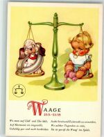 Waage Baby Hund und Wurst Sternzeichen Künstlerkarte