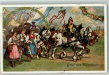 W8000 München Kutsche Frauen Tracht Bierfässer NK Serie 340-1 Münchner Kindl