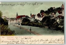 W7400 Tübingen Flößer auf dem Neckar unterhalb der Stiftskirche Floß 1904