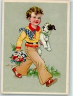 sign. Lingen Kind Hund Foxterrier Verlag Schwerdtfeger Nr. 9310 Künstler Künstlerkarte