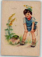 sign. Lupicina Kind Blumen Frosch Gebrauchsspuren
