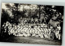 Gruppenfoto mit Musikkorps Fahrrad Privatfoto AK