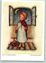 sign. Stegmann Arnulf Erich Kleine Nachtmusik Kind Teddybär Dennoch-Verlag Nr. 108 Geiger Künstlerkarte