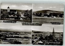 67685 W6751 Weilerbach , Pfalz Foto AK Protestantische Kirche Kath. Kirche Eulenkopf