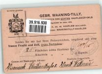 Haarlem Haarlemer Öl Bestellkarte Gebrüder Waaning Tilly Lebensmittel 1919 KEINE AK