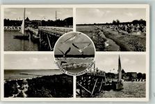 23669 W2408 Timmendorfer Strand Foto AK Schwimmbad Strand Segelboot Möwen