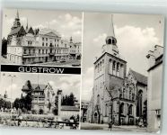 18273 O2600 Güstrow Foto AK Rathaus Denkmal John Brinkmann Kirche