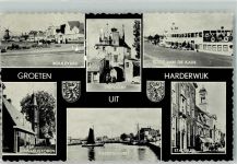 3841 Harderwijk Foto AK Windmühle Kirche Hafen Rathaus