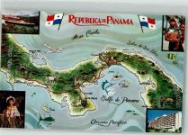 Panama City Foto AK Tracht Hotel Dampfschiff Landkarte