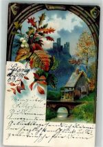 Eine alte Burg oberhalb einer Wassermühle im Herbst Remy´s Stärke 1909 Werbe AK