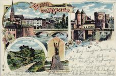 57000 Metz - Litho Mehrfach ansicht Jungfernwehr Mittelbrücke Deutsches Thor Schlucht Gravelotte